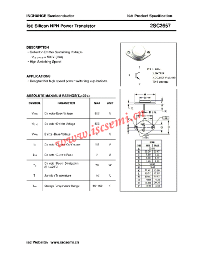 Inchange Semiconductor 2sc2657  . Electronic Components Datasheets Active components Transistors Inchange Semiconductor 2sc2657.pdf