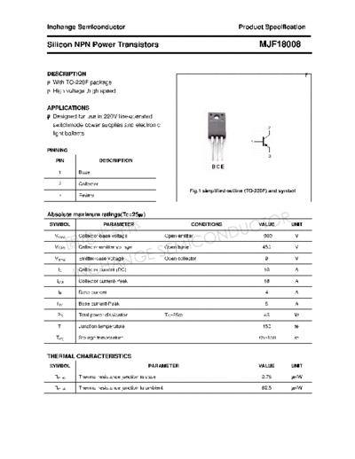 Inchange Semiconductor mjf18008  . Electronic Components Datasheets Active components Transistors Inchange Semiconductor mjf18008.pdf