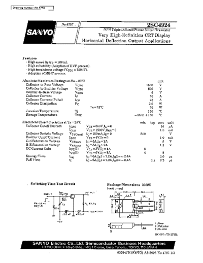 Sanyo 2sc4924  . Electronic Components Datasheets Active components Transistors Sanyo 2sc4924.pdf