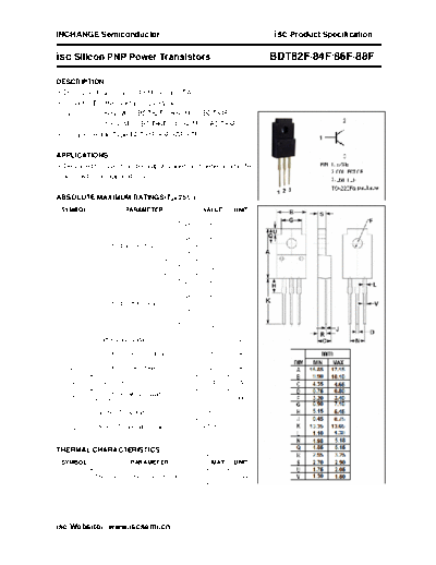 Inchange Semiconductor bdt82f 84f 86f 88f  . Electronic Components Datasheets Active components Transistors Inchange Semiconductor bdt82f_84f_86f_88f.pdf