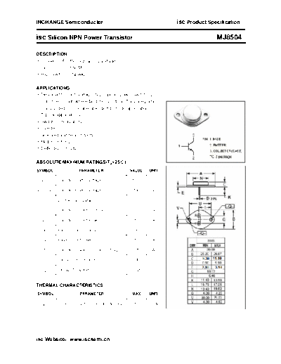 . Electronic Components Datasheets mj8504  . Electronic Components Datasheets Active components Transistors Inchange Semiconductor mj8504.pdf