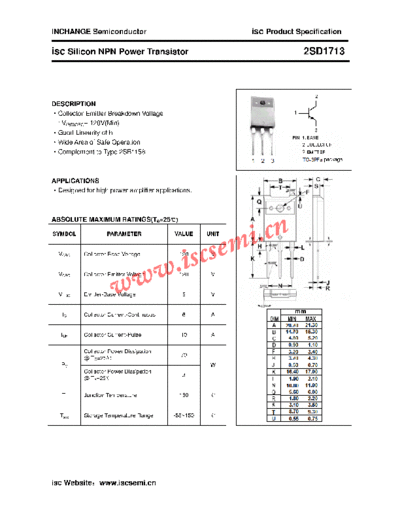 Inchange Semiconductor 2sd1713  . Electronic Components Datasheets Active components Transistors Inchange Semiconductor 2sd1713.pdf