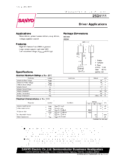 Sanyo 2sd1111  . Electronic Components Datasheets Active components Transistors Sanyo 2sd1111.pdf