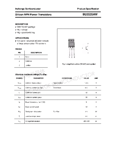 Inchange Semiconductor bu2525aw  . Electronic Components Datasheets Active components Transistors Inchange Semiconductor bu2525aw.pdf
