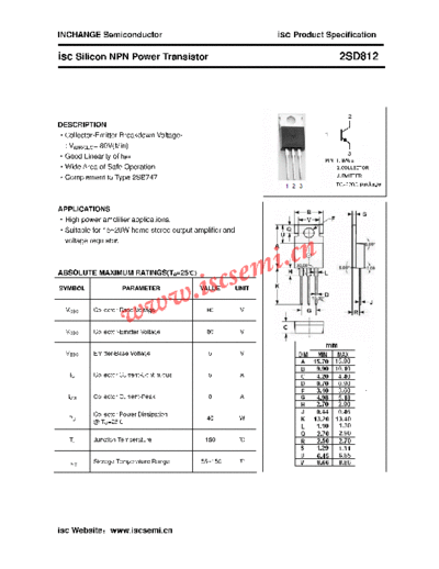 Inchange Semiconductor 2sd812  . Electronic Components Datasheets Active components Transistors Inchange Semiconductor 2sd812.pdf