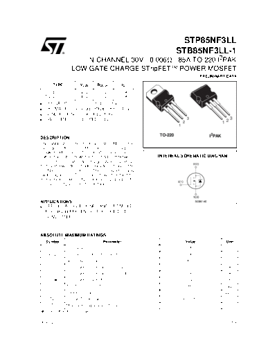 ST stp85nf3ll  . Electronic Components Datasheets Active components Transistors ST stp85nf3ll.pdf