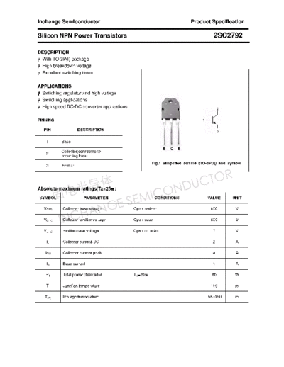 Inchange Semiconductor 2sc2792  . Electronic Components Datasheets Active components Transistors Inchange Semiconductor 2sc2792.pdf