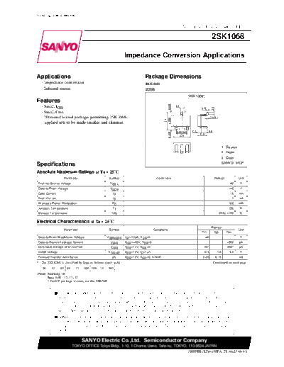 Sanyo 2sk1068  . Electronic Components Datasheets Active components Transistors Sanyo 2sk1068.pdf