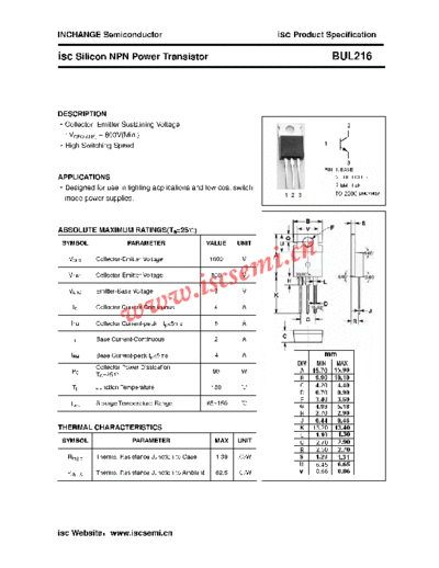 . Electronic Components Datasheets bul216  . Electronic Components Datasheets Active components Transistors Inchange Semiconductor bul216.pdf