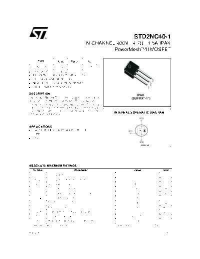 ST std2nc40  . Electronic Components Datasheets Active components Transistors ST std2nc40.pdf
