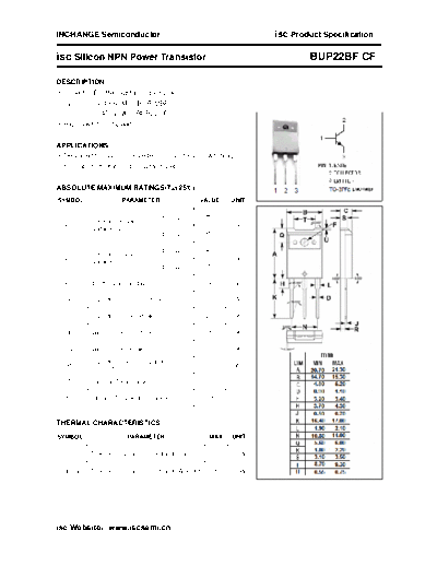 Inchange Semiconductor bup22bf cf  . Electronic Components Datasheets Active components Transistors Inchange Semiconductor bup22bf_cf.pdf