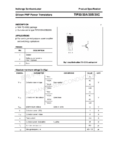 Inchange Semiconductor tip30 30a 30b 30c  . Electronic Components Datasheets Active components Transistors Inchange Semiconductor tip30_30a_30b_30c.pdf