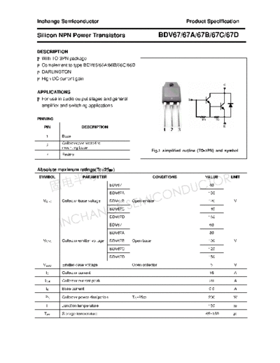 Inchange Semiconductor bdv67 67a 67b 67c 67d  . Electronic Components Datasheets Active components Transistors Inchange Semiconductor bdv67_67a_67b_67c_67d.pdf