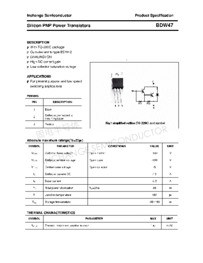 . Electronic Components Datasheets bdw47  . Electronic Components Datasheets Active components Transistors Inchange Semiconductor bdw47.pdf