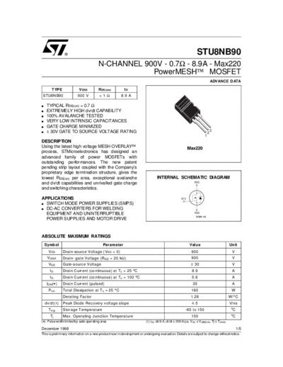 ST u8nb90  . Electronic Components Datasheets Active components Transistors ST stu8nb90.pdf