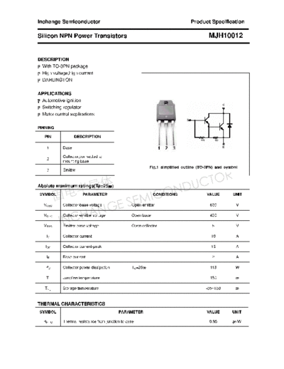 Inchange Semiconductor mjh10012  . Electronic Components Datasheets Active components Transistors Inchange Semiconductor mjh10012.pdf