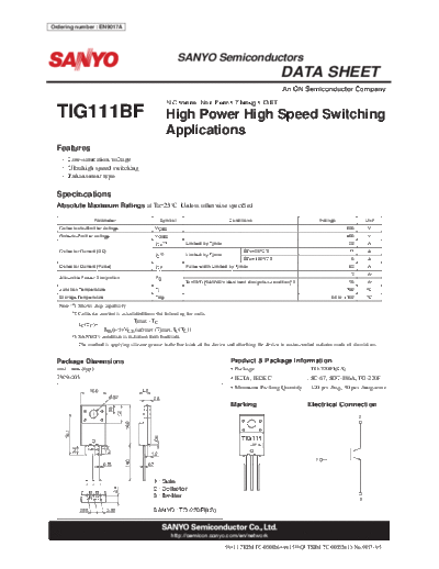 Sanyo tig111bf  . Electronic Components Datasheets Active components Transistors Sanyo tig111bf.pdf
