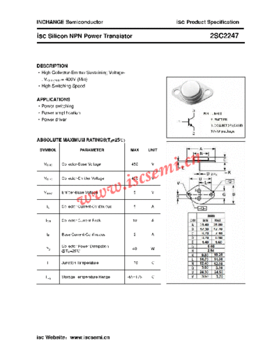 Inchange Semiconductor 2sc2247  . Electronic Components Datasheets Active components Transistors Inchange Semiconductor 2sc2247.pdf