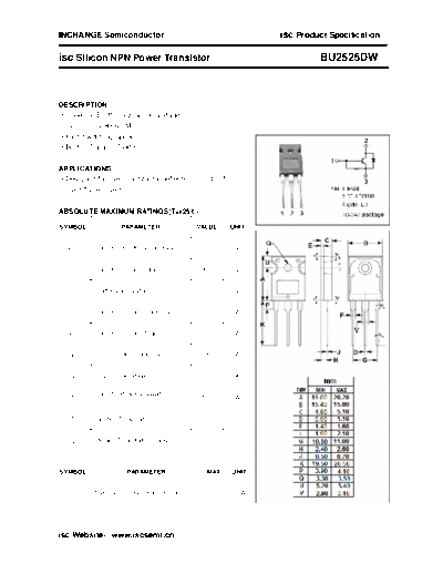 Inchange Semiconductor bu2525dw  . Electronic Components Datasheets Active components Transistors Inchange Semiconductor bu2525dw.pdf