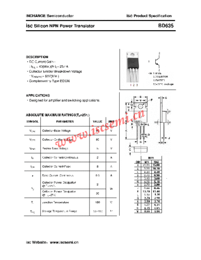 Inchange Semiconductor bd635  . Electronic Components Datasheets Active components Transistors Inchange Semiconductor bd635.pdf