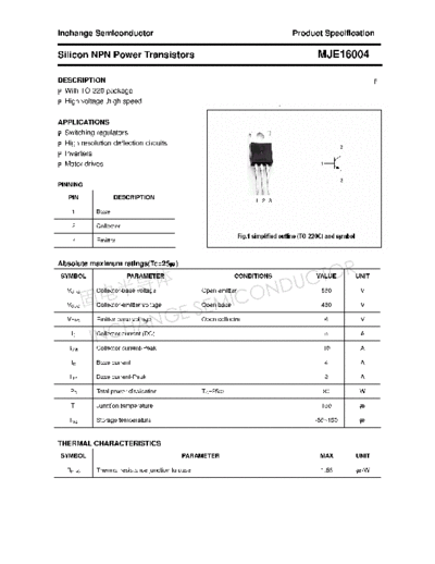 Inchange Semiconductor mje16004  . Electronic Components Datasheets Active components Transistors Inchange Semiconductor mje16004.pdf