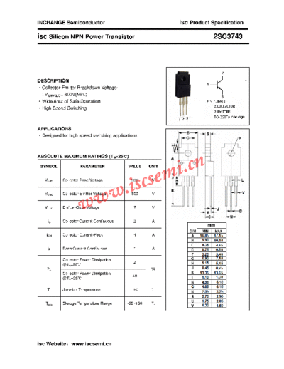 Inchange Semiconductor 2sc3743  . Electronic Components Datasheets Active components Transistors Inchange Semiconductor 2sc3743.pdf
