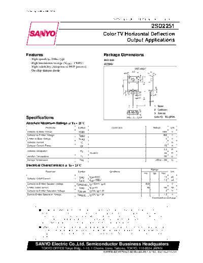 Sanyo 2sd2251  . Electronic Components Datasheets Active components Transistors Sanyo 2sd2251.pdf