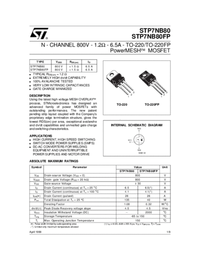 ST stp7nb80(fp)  . Electronic Components Datasheets Active components Transistors ST stp7nb80(fp).pdf