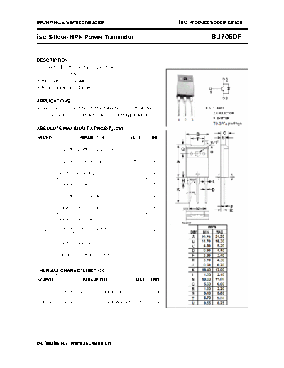 Inchange Semiconductor bu706df  . Electronic Components Datasheets Active components Transistors Inchange Semiconductor bu706df.pdf