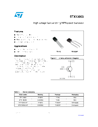 ST stx13003 2  . Electronic Components Datasheets Active components Transistors ST stx13003_2.pdf