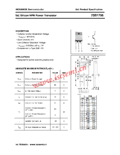 Inchange Semiconductor 2sd1706  . Electronic Components Datasheets Active components Transistors Inchange Semiconductor 2sd1706.pdf