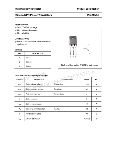 Inchange Semiconductor 2sd1655  . Electronic Components Datasheets Active components Transistors Inchange Semiconductor 2sd1655.pdf