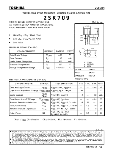 Toshiba 2sk709  . Electronic Components Datasheets Active components Transistors Toshiba 2sk709.pdf