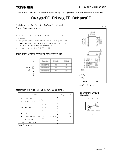 . Electronic Components Datasheets rn1907fe-rn1909fe  . Electronic Components Datasheets Active components Transistors Toshiba rn1907fe-rn1909fe.pdf