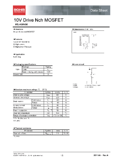 Rohm rsj400n06  . Electronic Components Datasheets Active components Transistors Rohm rsj400n06.pdf