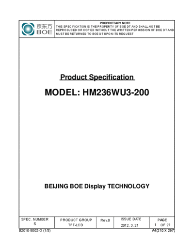 . Various Panel BOE HM236WU3-200 0 [DS]  . Various LCD Panels Panel_BOE_HM236WU3-200_0_[DS].pdf
