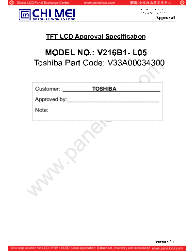 . Various Panel CHIMEI INNOLUX V216B1-L05 1 [DS]  . Various LCD Panels Panel_CHIMEI_INNOLUX_V216B1-L05_1_[DS].pdf