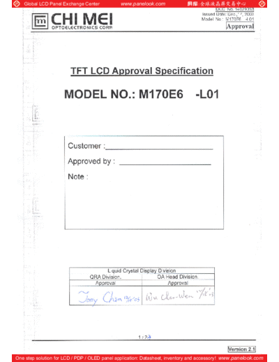 . Various Panel CMO M170E6-L01 0 [DS]  . Various LCD Panels Panel_CMO_M170E6-L01_0_[DS].pdf
