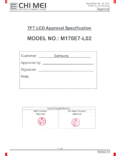 . Various Panel CMO M170E7-L02 3 [DS]  . Various LCD Panels Panel_CMO_M170E7-L02_3_[DS].pdf
