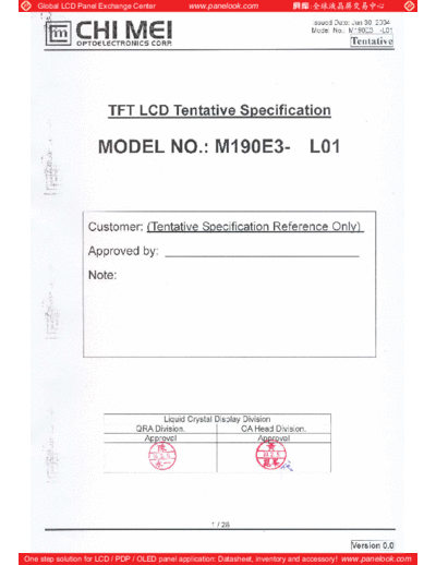 . Various Panel CMO M190E3-L01 0 [DS]  . Various LCD Panels Panel_CMO_M190E3-L01_0_[DS].pdf