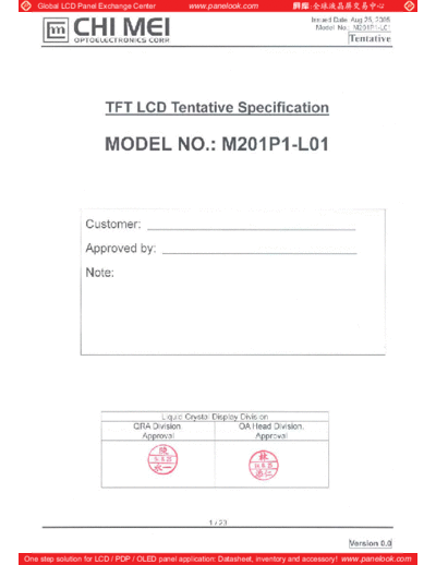 . Various Panel CMO M201P1-L01 1 [DS]  . Various LCD Panels Panel_CMO_M201P1-L01_1_[DS].pdf