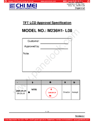 . Various Panel CMO M236H1-L08 2 [DS]  . Various LCD Panels Panel_CMO_M236H1-L08_2_[DS].pdf