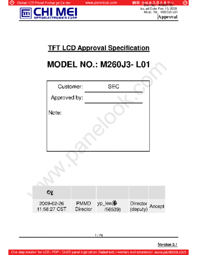 . Various Panel CMO M260J3-L01 1 [DS]  . Various LCD Panels Panel_CMO_M260J3-L01_1_[DS].pdf