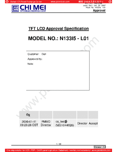 . Various Panel CMO N133I5-L01 0 [DS]  . Various LCD Panels Panel_CMO_N133I5-L01_0_[DS].pdf