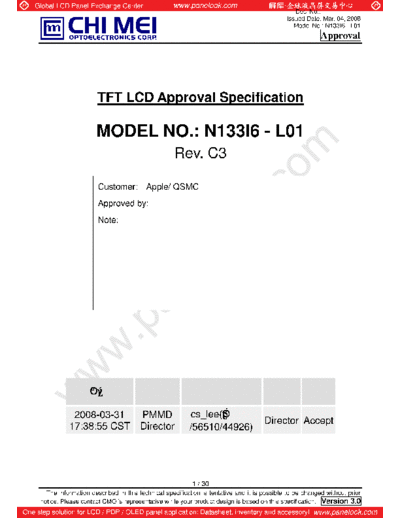 . Various Panel CMO N133I6-L01 3 [DS]  . Various LCD Panels Panel_CMO_N133I6-L01_3_[DS].pdf