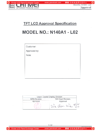 . Various Panel CMO N140A1-L02 1 [DS]  . Various LCD Panels Panel_CMO_N140A1-L02_1_[DS].pdf