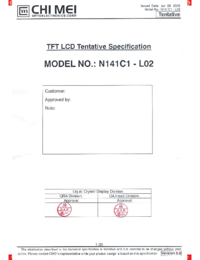 . Various Panel CMO N141C1-L02 1 [DS]  . Various LCD Panels Panel_CMO_N141C1-L02_1_[DS].pdf