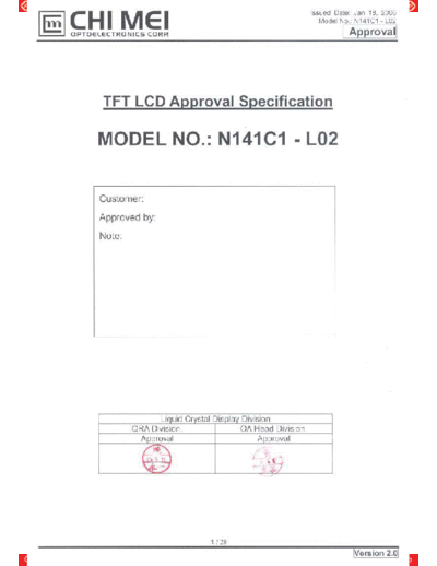 . Various Panel CMO N141C1-L02 3 [DS]  . Various LCD Panels Panel_CMO_N141C1-L02_3_[DS].pdf