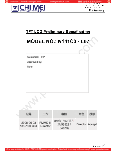. Various Panel CMO N141C3-L07 4 [DS]  . Various LCD Panels Panel_CMO_N141C3-L07_4_[DS].pdf
