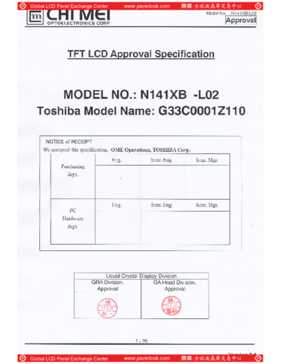 . Various Panel CMO N141XB-L02 0 [DS]  . Various LCD Panels Panel_CMO_N141XB-L02_0_[DS].pdf